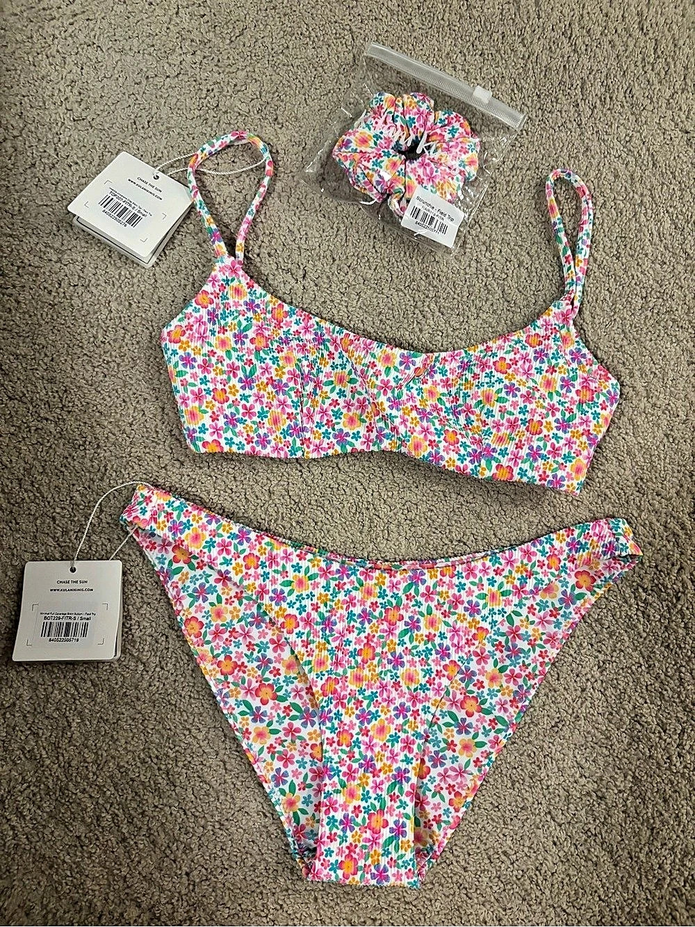 KULANI KINIS Floral Bikini Set in Pink & Blue Size Small NWT